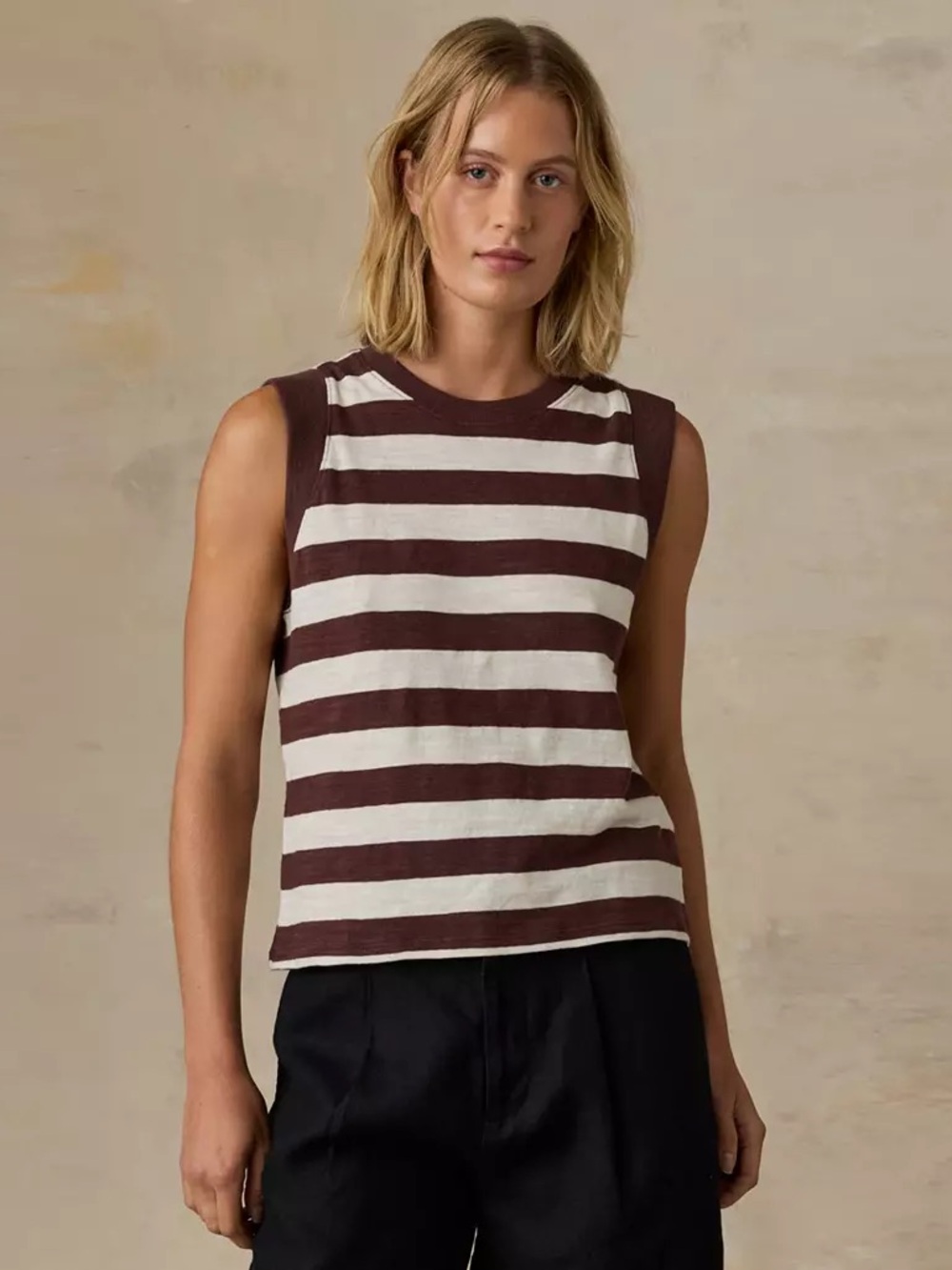 Faherty Women's Burgundy Striped Sunwashed Slub Muscle Tank XS